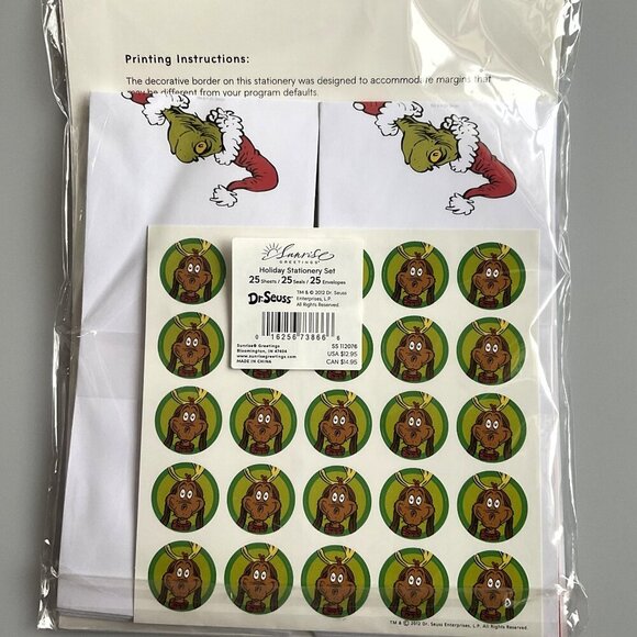 DR SEUSS "MERRY GRINCHMASS" "HAPPY WHO YEAR" SUNRISE GREETING STATIONERY SET - Picture 7 of 8